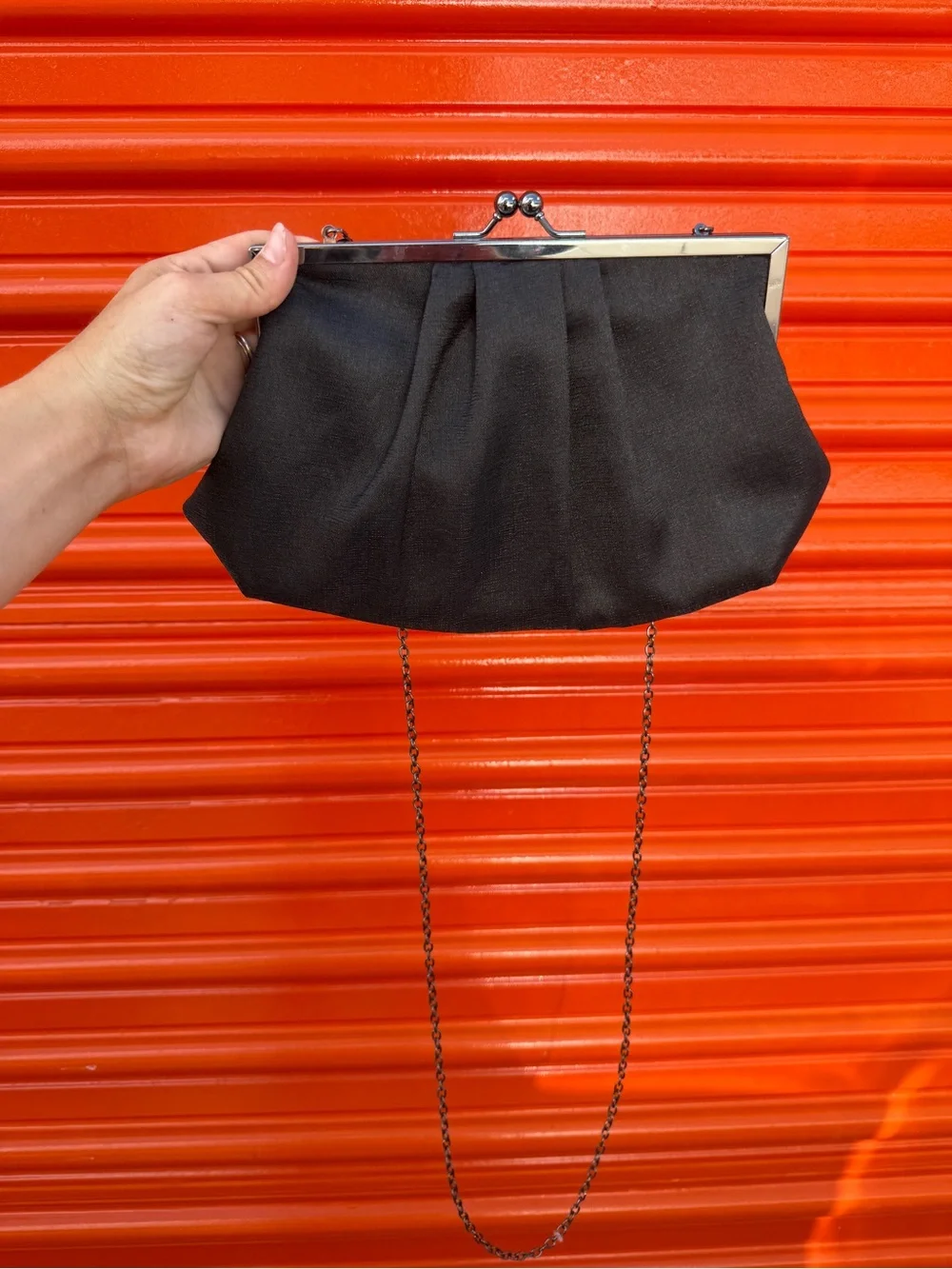 Betsey & Liza Black Evening Clutch Purse Chain Strap Kiss Lock Formal Bag